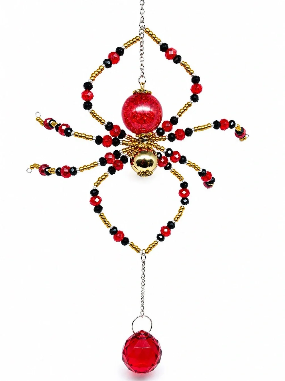 Red & Gold Crystal Beaded Spider Sun Catcher